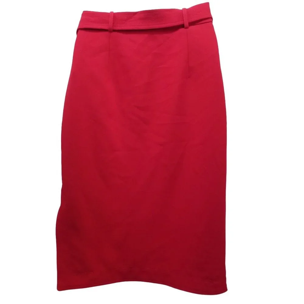 Banana Republic 2 Red Belted Pencil Skirt Side‎ Slit Career Office Twee Academia - Picture 2 of 7